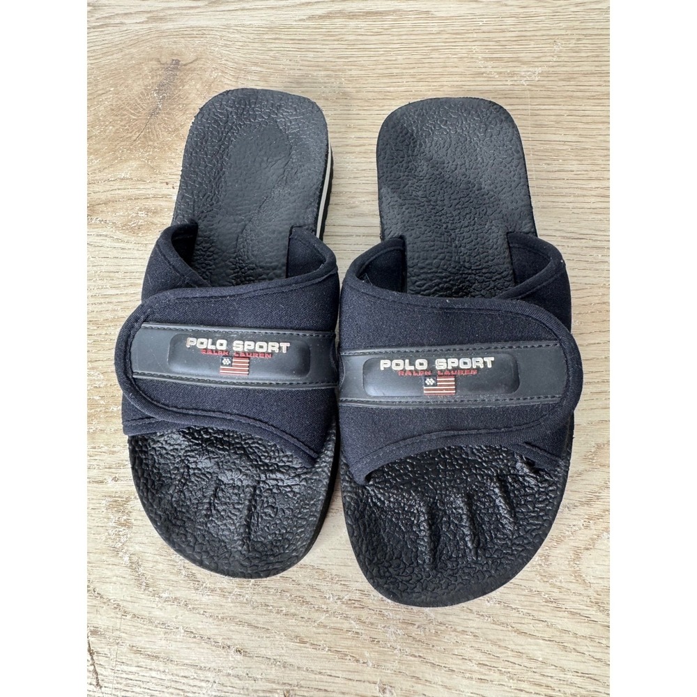 Polo Sport Ralph Lauren Black Platform Slides Sandals Logo Women's US 6 Vintage